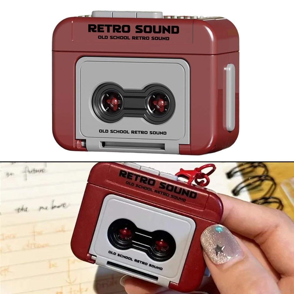 Schlüsselanhänger für Mini-Retro-Kassettenrekorder, Vintage, rot, tragbar, lustiges Geschenk für Paare, Freunde, klassisches Audio-Erlebnis, kompakt, ABS, 10 x 5 x 5 cm