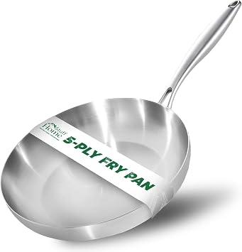 home stuff 28cm 5-Ply Stainless Steel Frying Pan   Non-Stick Skillet for Searing, Frying & Everyday Cooking
