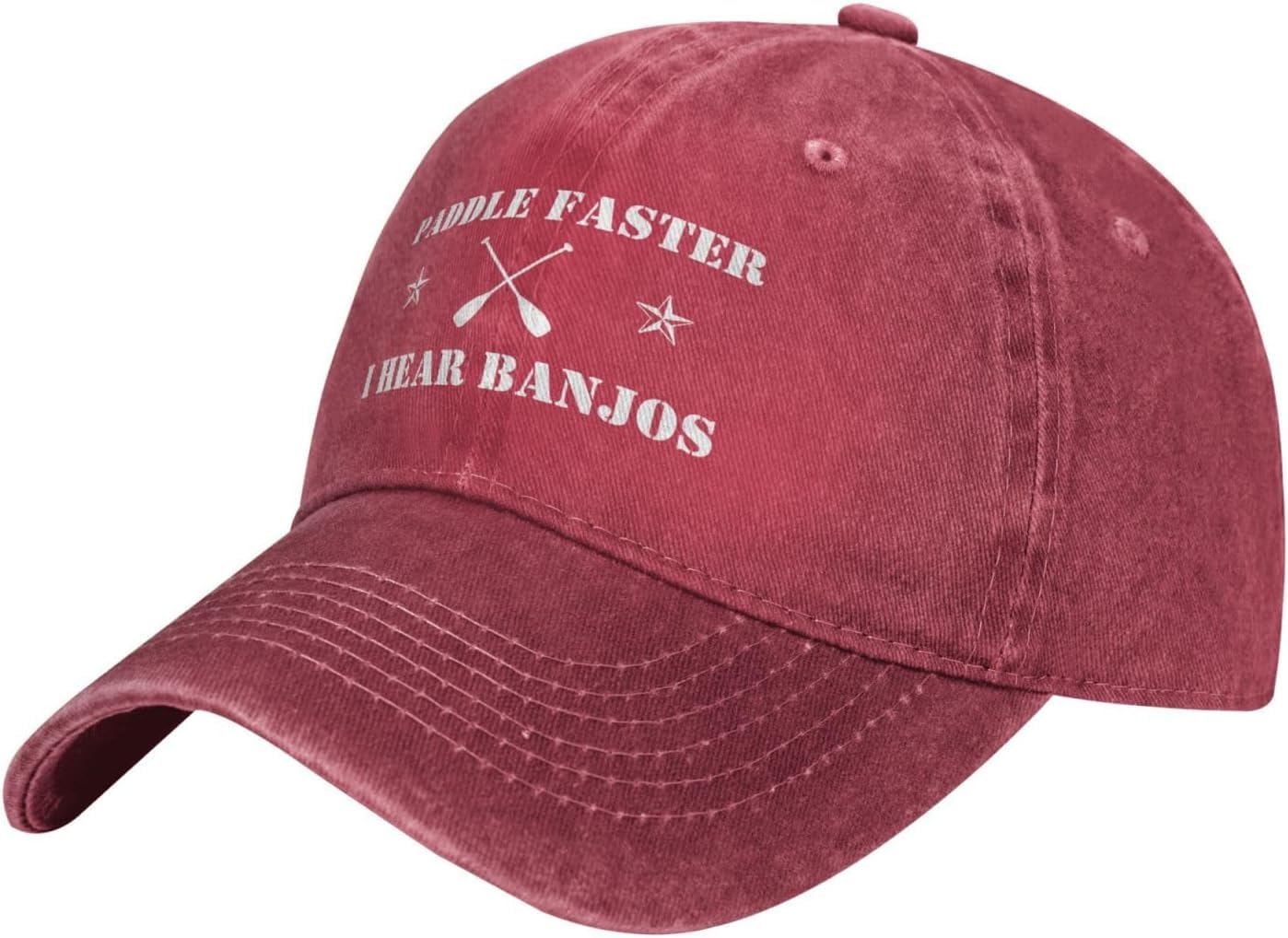 Gqwjksz Unisex Red Paddle Faster I Hear Banjos Hat Trucker Hats Baseball Cap Adjustable Sports Caps