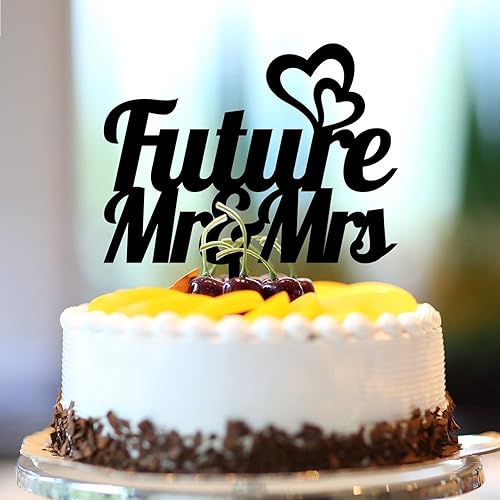 Miniatura 3 de Future Mr Mrs Cake Topper Custom Last Name Initials Birthday Cake Topper Bride to Be Eucalyptus Wreath Leaf Acrylic Black Bridal Shower Party