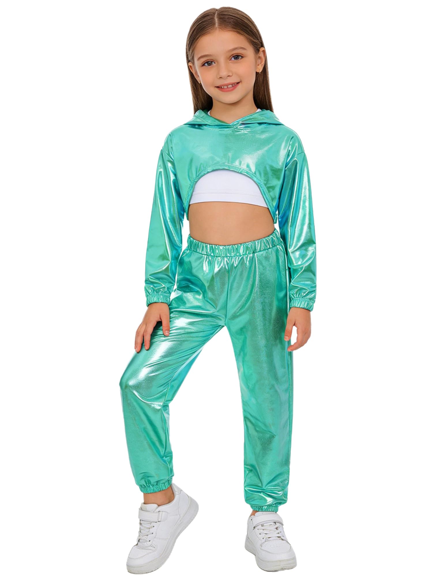 MSemis Tuta da Ginnastica Artistica Bambina 3 Pezzi Completo da Ballo di Strada Costume da Danza Moderna Jazz Hip Hop Hoodie Felpa con Cappuccio Canotta Pantaloni Sportivi
