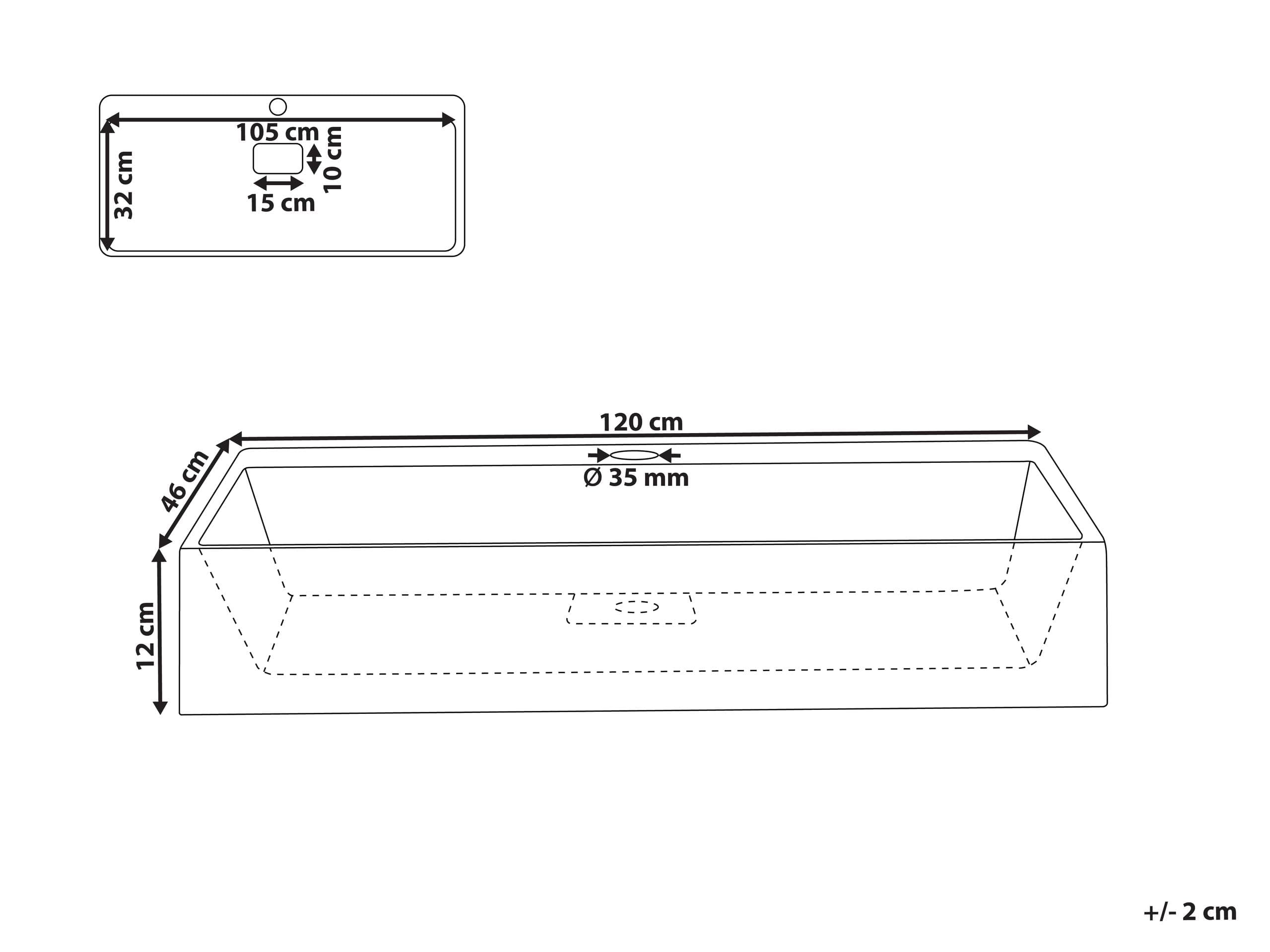 Lavabo suspendido de pared clásico rectangular fundición mineral acabado mate 120 x 46 cm negro Quenko