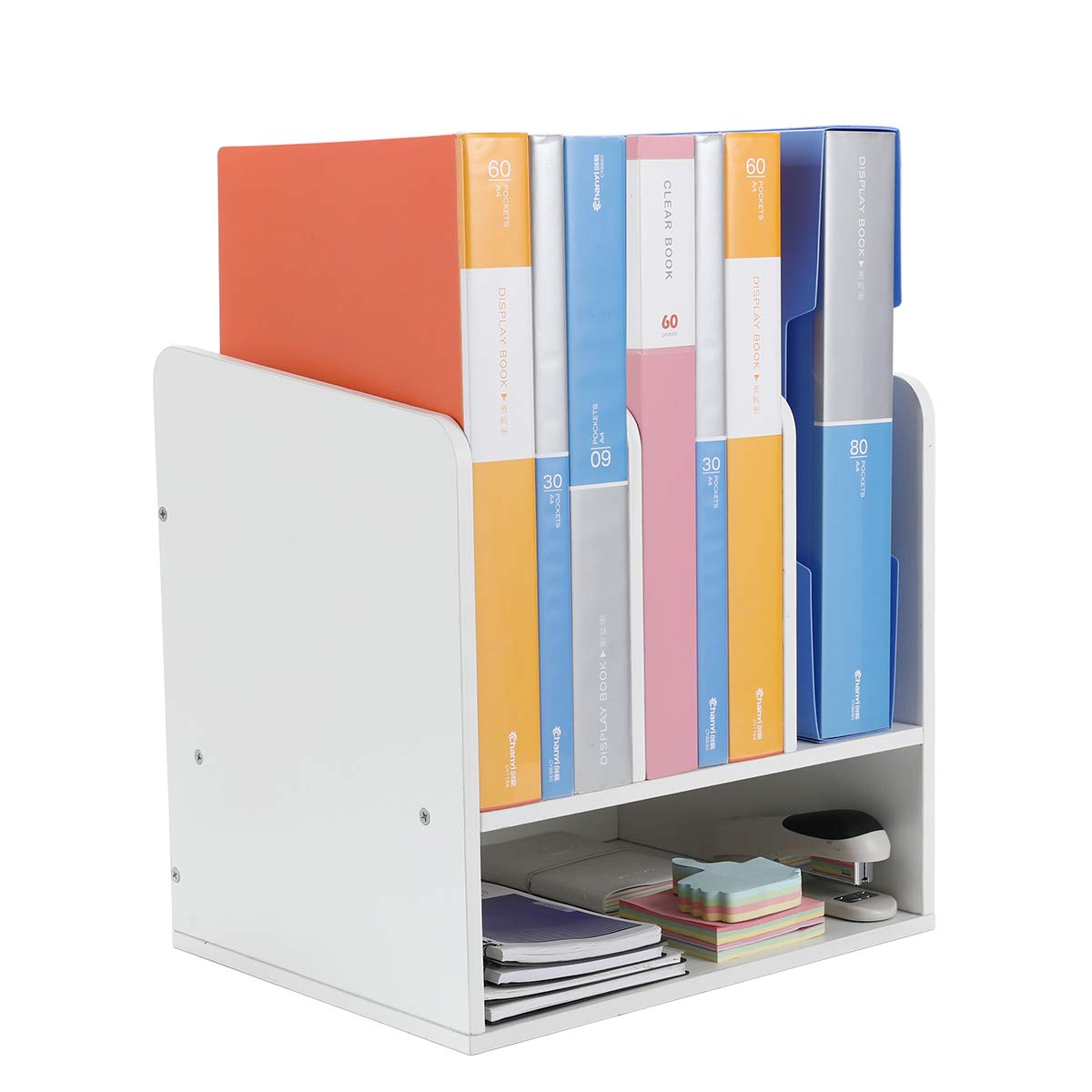 Easypag White Wood Desktop A4 Office Desk Tidy File Holder Paper Organiser Magazine Storage Filing Rack,