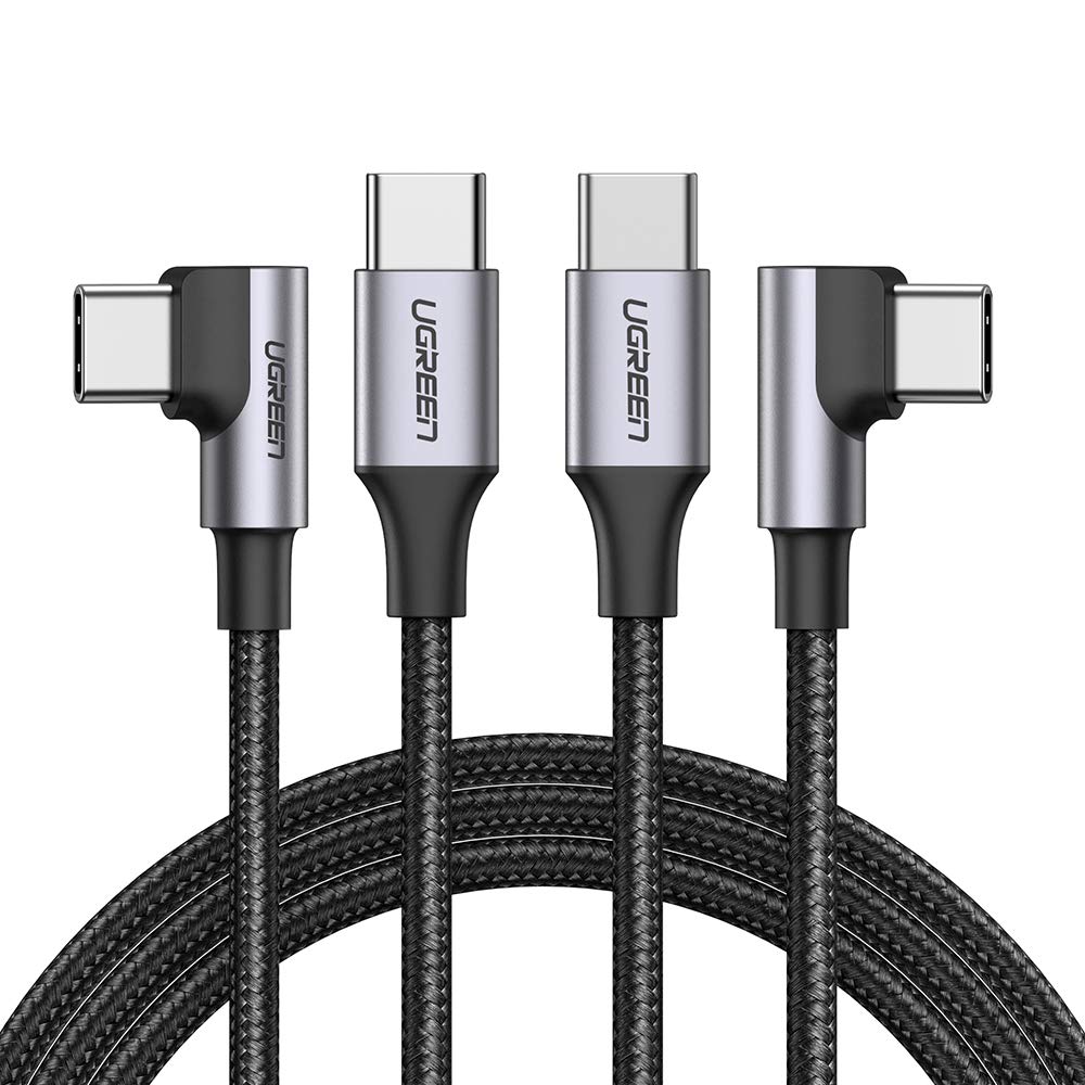 UGREEN USB C to USB C Charger Cable 60W 2 Pack 1M+2M 90 Degree Power Delivery Cable Type C Right Angle Compatible with Galaxy S22 S21 A12 Note20, Mi 11, Pixel 6 5, MacBook Pro XPS 17 PS5 Controller