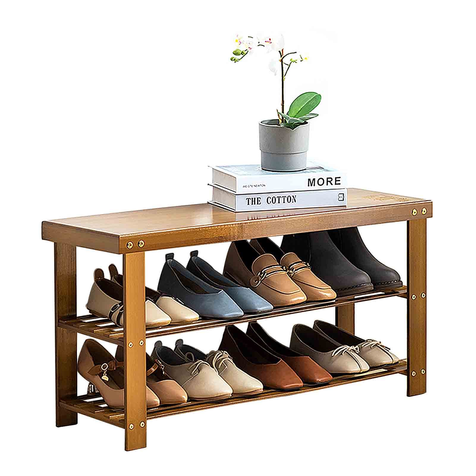 Rangement pour chaussures d'entrée en bambou véritable au design épuré et finitions soignées