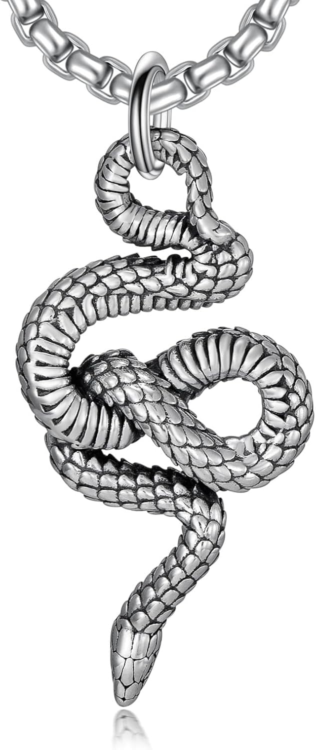 Snake Necklace 925 Sterling Silver Snake Animal Pendant Gothic Jewelry Gifts for Men Women