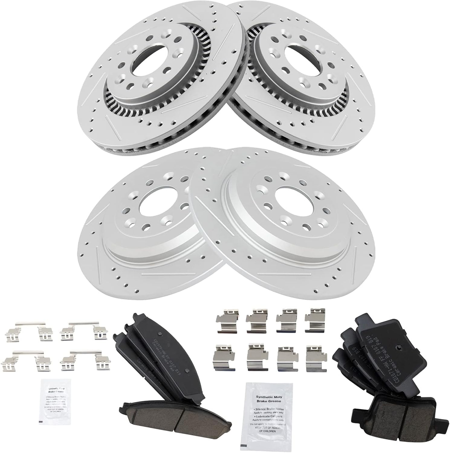 TRQ Front & Rear Ceramic Brake Pad & Performance Rotor Kit Compatible with Ford Mercury