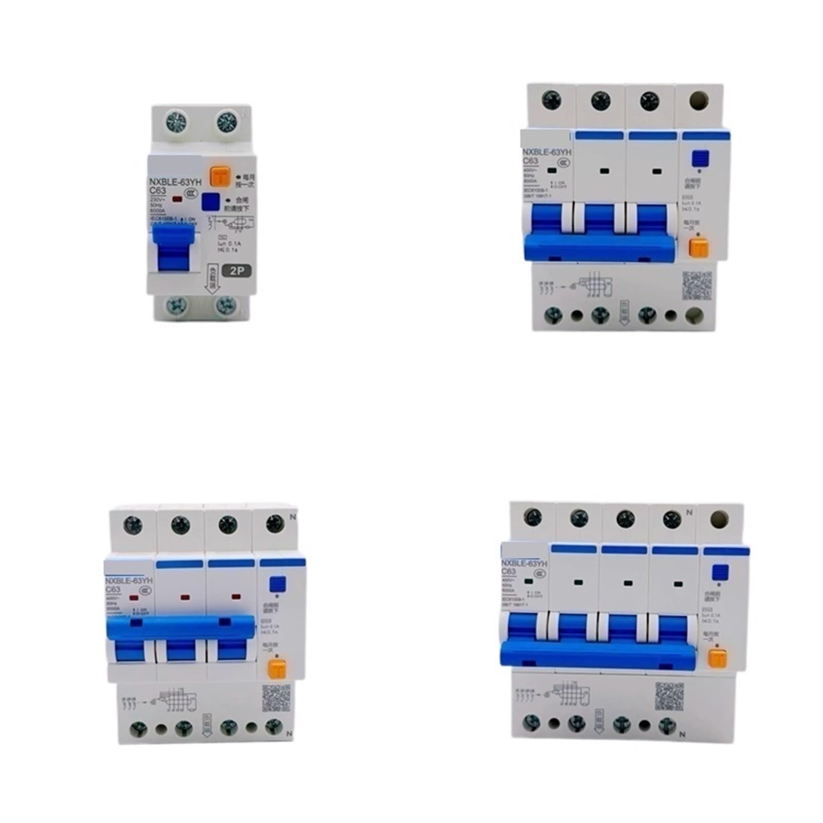 NXBLE-63YH 100MA 0.1A RCBO Residual Current Operated Circuit Breaker Thermal Magnetic Switch NXBLE 32A 40A 63A 125A