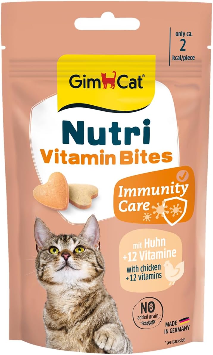 GimCat Nutri Vitamin Bites – pyszna przekąska ze specjalnie dobraną recepturą dla dobrego samopoczucia Twojego kota – 1 woreczek (1 x 40 g)