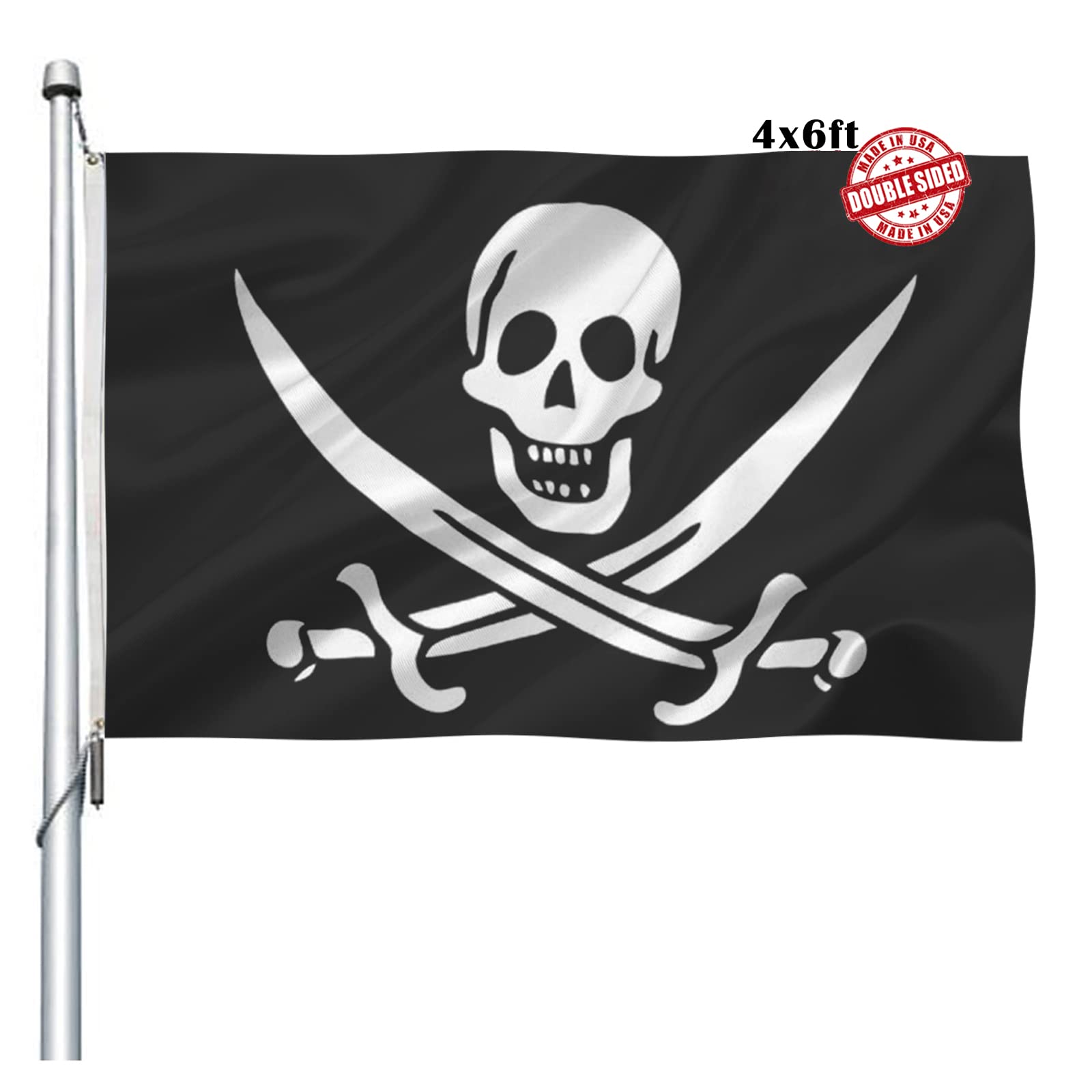 Amazon.com : Pirate Jolly Roger Flag 4x6 Outdoor Double Sided- Heavy ...