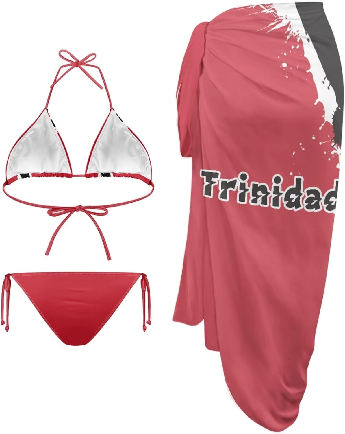 Xpyiqun 3 Piece Swimsuits for Women Flag Bikini Sets Halter Triangle Bathing Suit with Cover Up Skirt Tropical Swim Suits