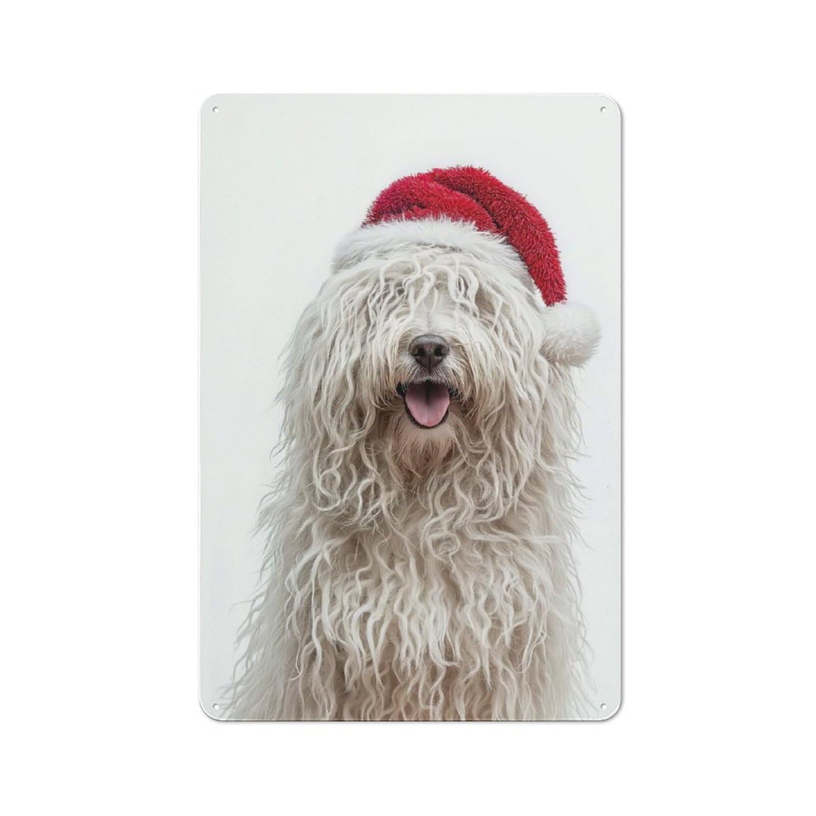 Junmoney Puli Dog With Santa Hat Metal Wall Art Sign 30X20cm, Old Fashioned Nostalgic Wall Art For Living Room, Hallway, Kitchen Or Cafe