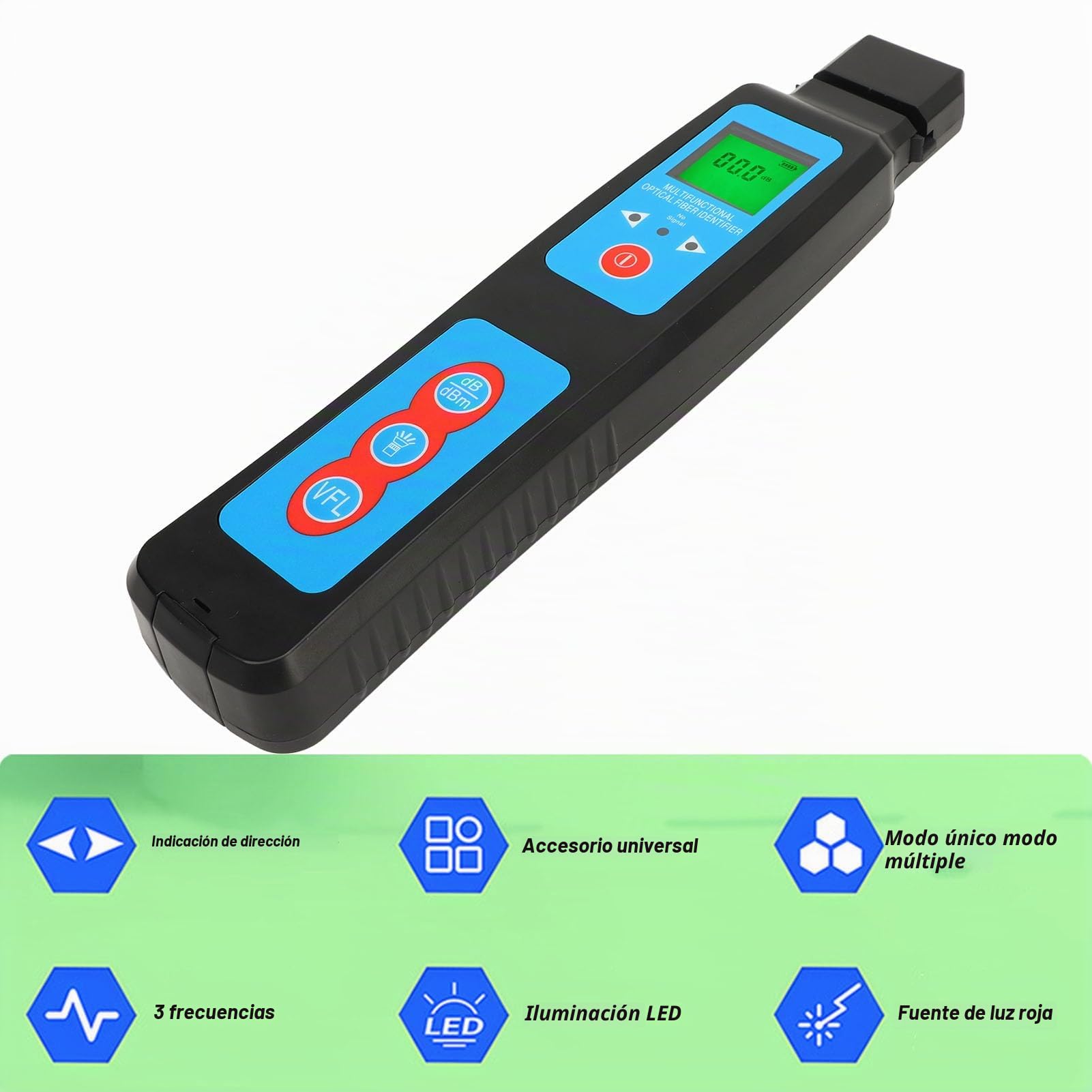 Identificador de Fibra óptica, Rango de Fuente de Luz Roja VFL 270Hz 1KHz 2KHz Probador de Fibra óptica, Aviso de Sonido de Soporte y Dirección de Visualización