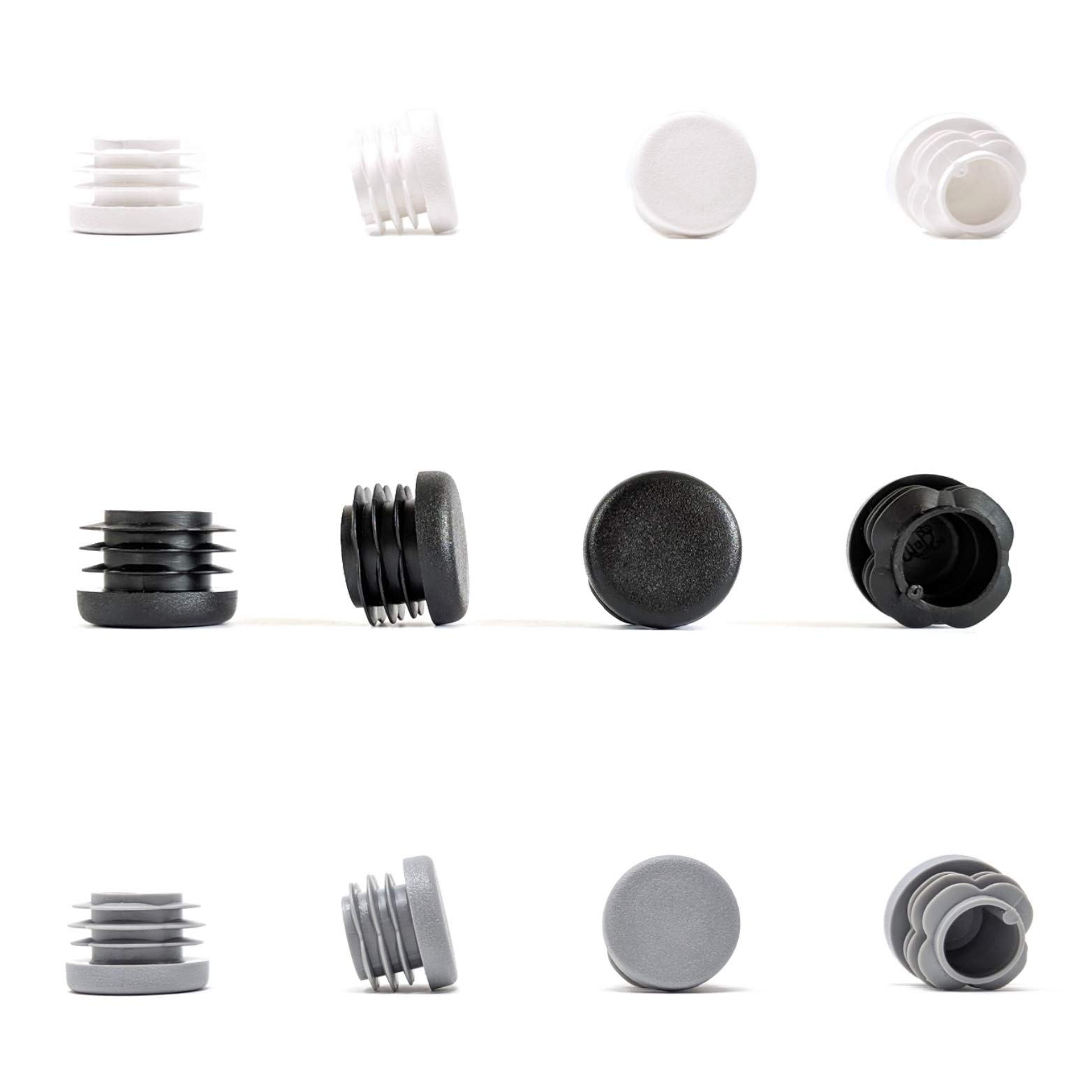 Round Tube Inserts End Caps, Varierty of Sizes in Black, White or Grey - Made in Germany (Please see diagram before ordering) 23mm, White, Pack of 24