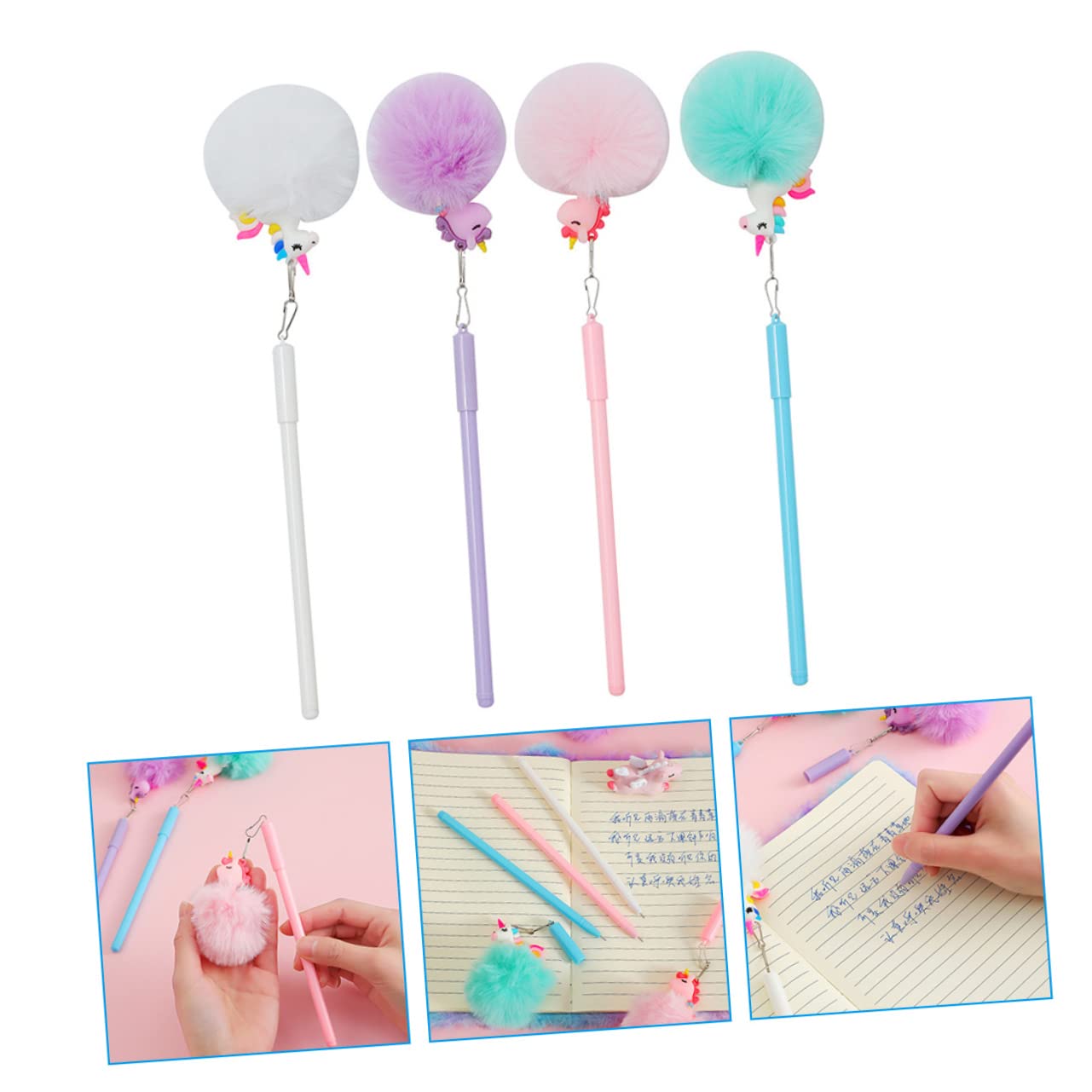 Ciieeo 16pièces Stylos à Encre Kawaii Lot De Stylos à Dessin Avec Pompons Colorés Outils Écriture Pour Étudiants Filles Et Garçons Fournitures Scolaires Amusantes Pour École Et