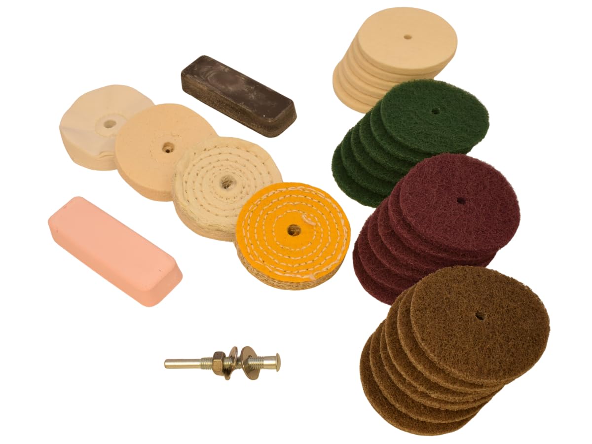 Moleroda Drill Mounted Metal Polishing Kit - 29 Piece Surface Preparation & Buffing Set including Compounds