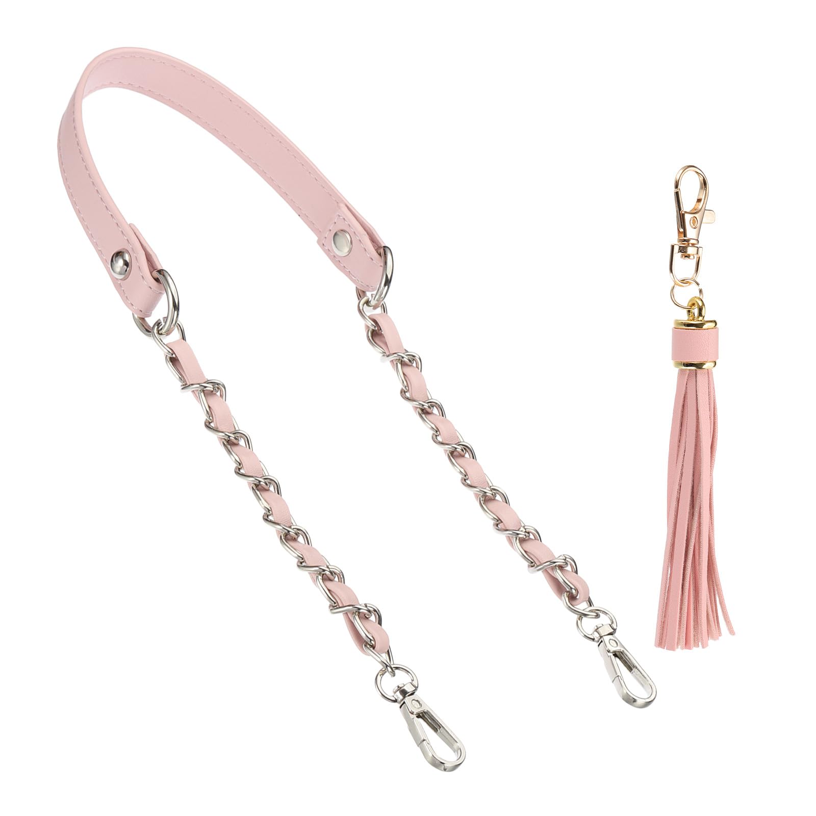 PATIKIL Purse Chain Strap, 24 Inch Leather Chain Strap Replacement with Tassel for Crossbody Bag Pink/Silver