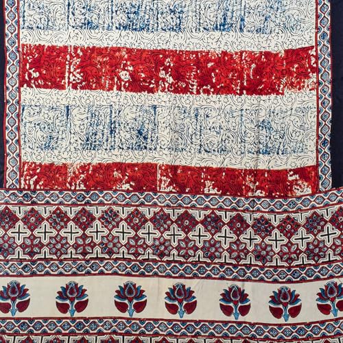 Image of Ethnics of Kutch Ajrakh Modal Silk Saree For Women | Natural Dye Hand Block Print |With Unstitched Blouse Piece | 5.5 Mtr Length (Cream 27A01C)