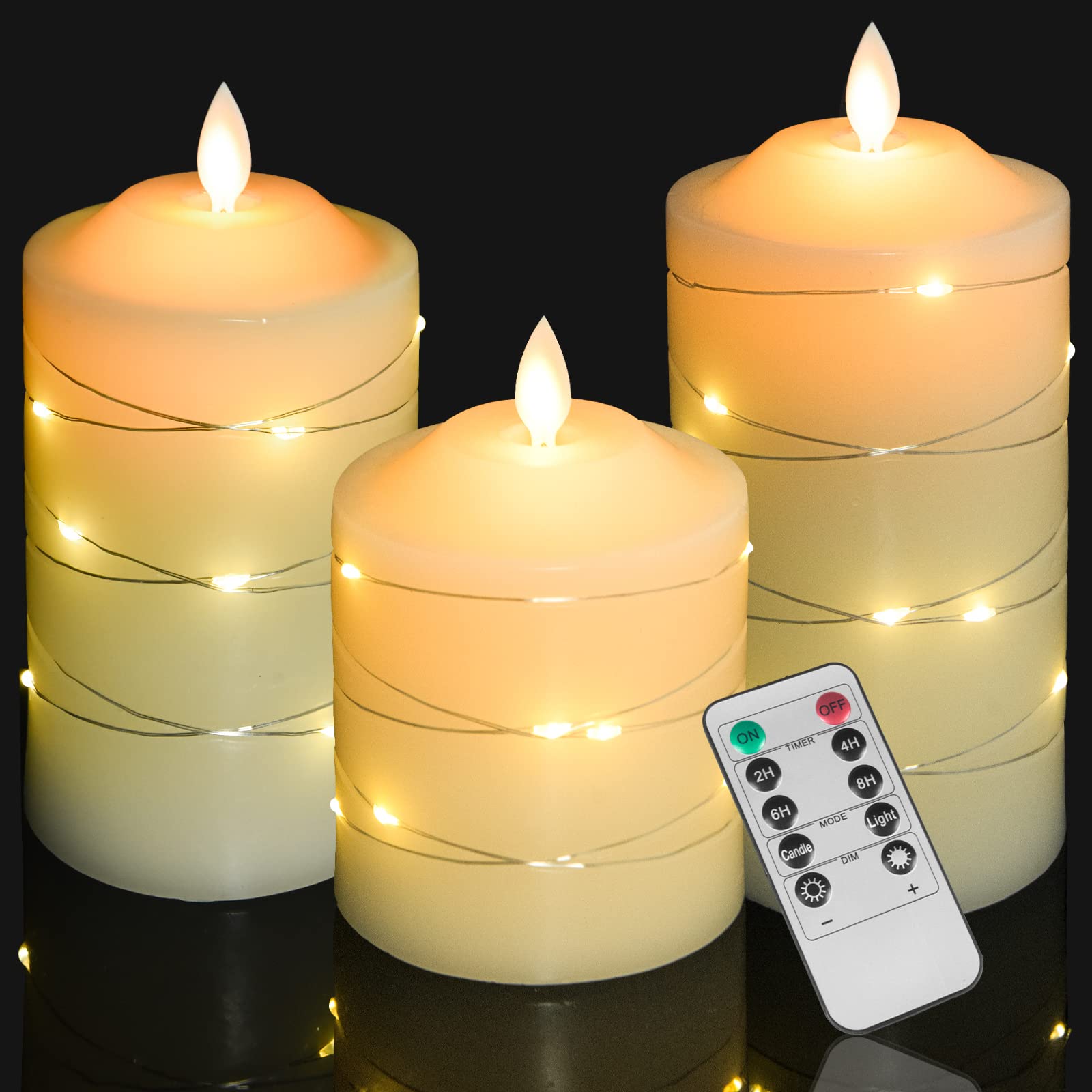 Led Kerzen Mit Timerfunktion Fernbedienung, Flammenlose Kerze 3er Set(10cm, 12cm, 15cm), 300 Stunden Flackernde Flamme aus Elfenbein Echtwachs gefertigt, FüR Esszimmer Schlafzimmer Kirche valentinstag