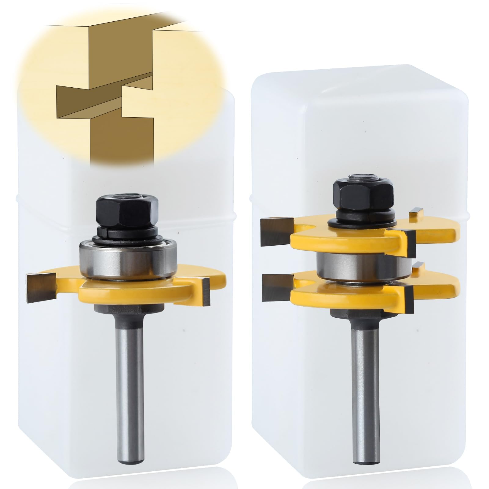 SPEEDWOX 2Pcs réglable languette et routeur Groove Bit 3 dents forme T languette et routeur Groove Bit Set routeurs 1/4 tige fraiseuse pour le travail du bois portes tiroirs étagères planchers Cabinet