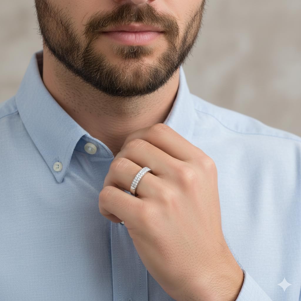 Jewelili Lab Grown Diamond Wedding Ring for Men | Sterling Silver Band | H Color I1 Clarity 3/8 CTTW | Luxury Wedding Jewelry for Him | Size 9, 10 & 11 | Jewelry Gift Box Included