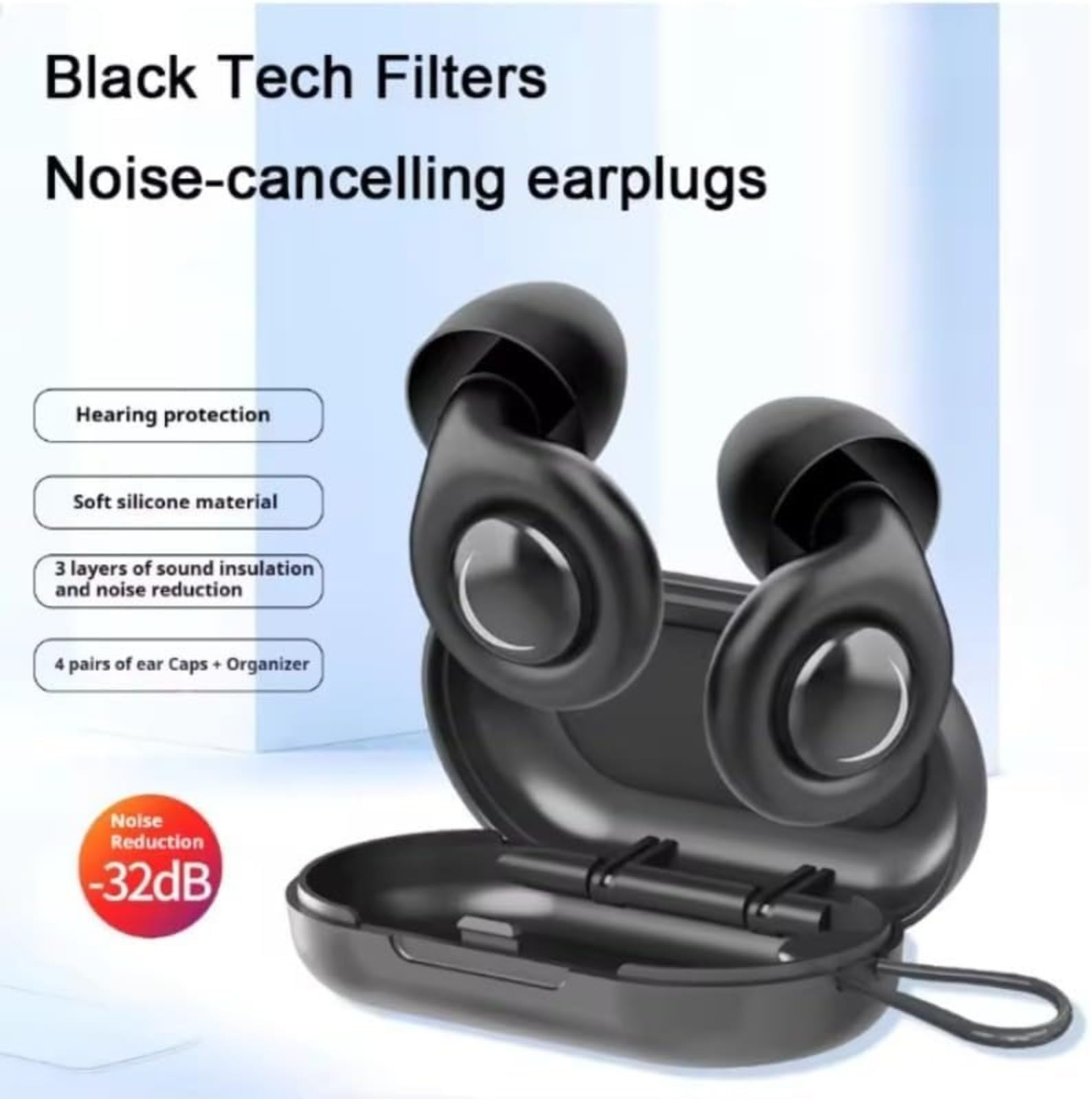 Tappi per le orecchie a doppio silicone per riduzione del rumore, isolamento acustico al 99%, profondità di riduzione del rumore 32 dB, filtri dual-core, per sonno profondo e protezione dell'udito
