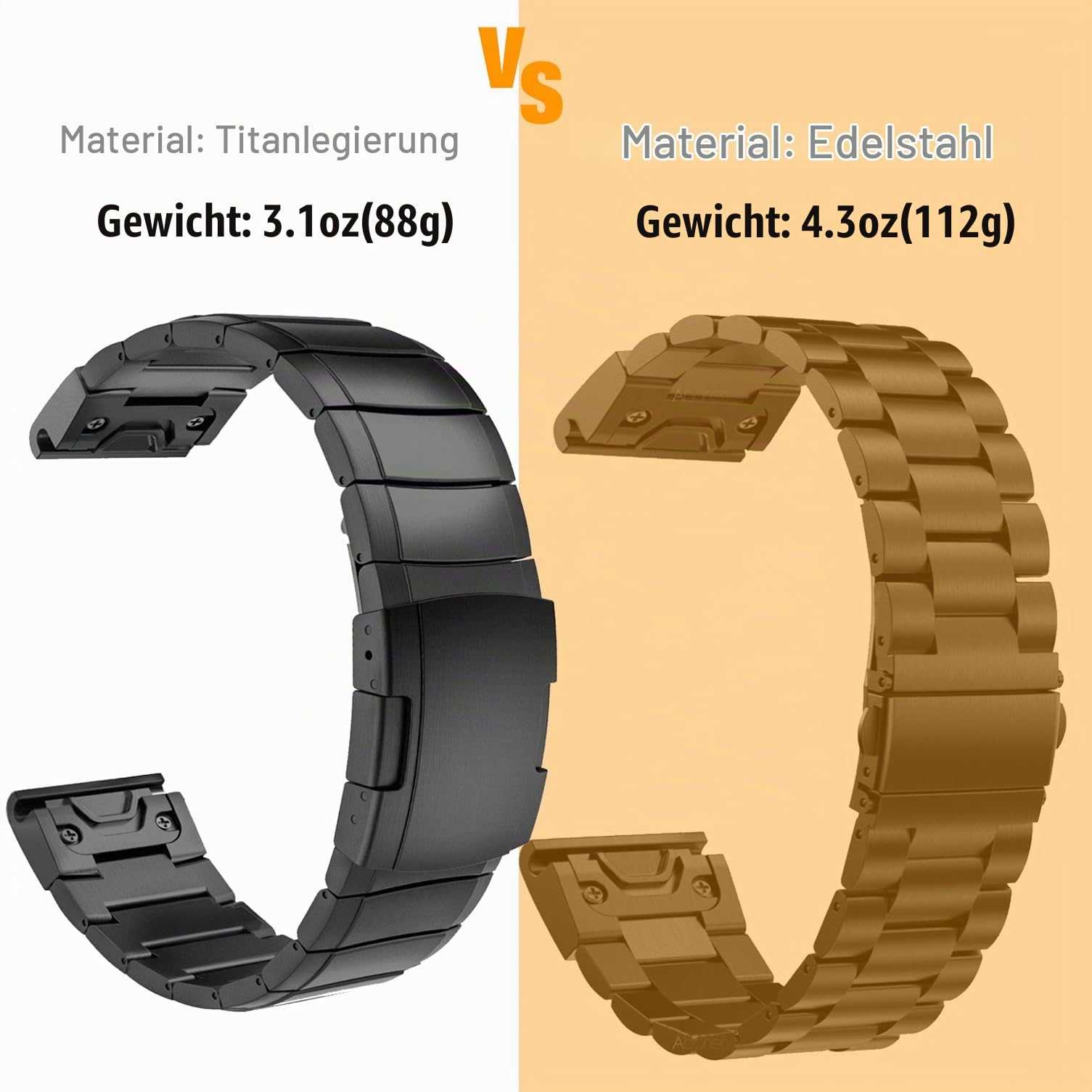 ahayo Quick Fit 22mm Leichtes Titan Uhrenarmband für Garmin Fenix 7 / Fenix 6 / Fenix 5 / epix pro 47mm, Metallarmband mit Edelstahlschnalle für Garmin MARQ/Quatix 7