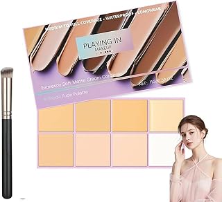 Evanesce Matte and Soft Skin Tone Correction Palette of 8 Colors, with Brush, Waterproof, Full Cover, for Skin Irregularities and Coverage, Durable, Lightweight, Formula Free