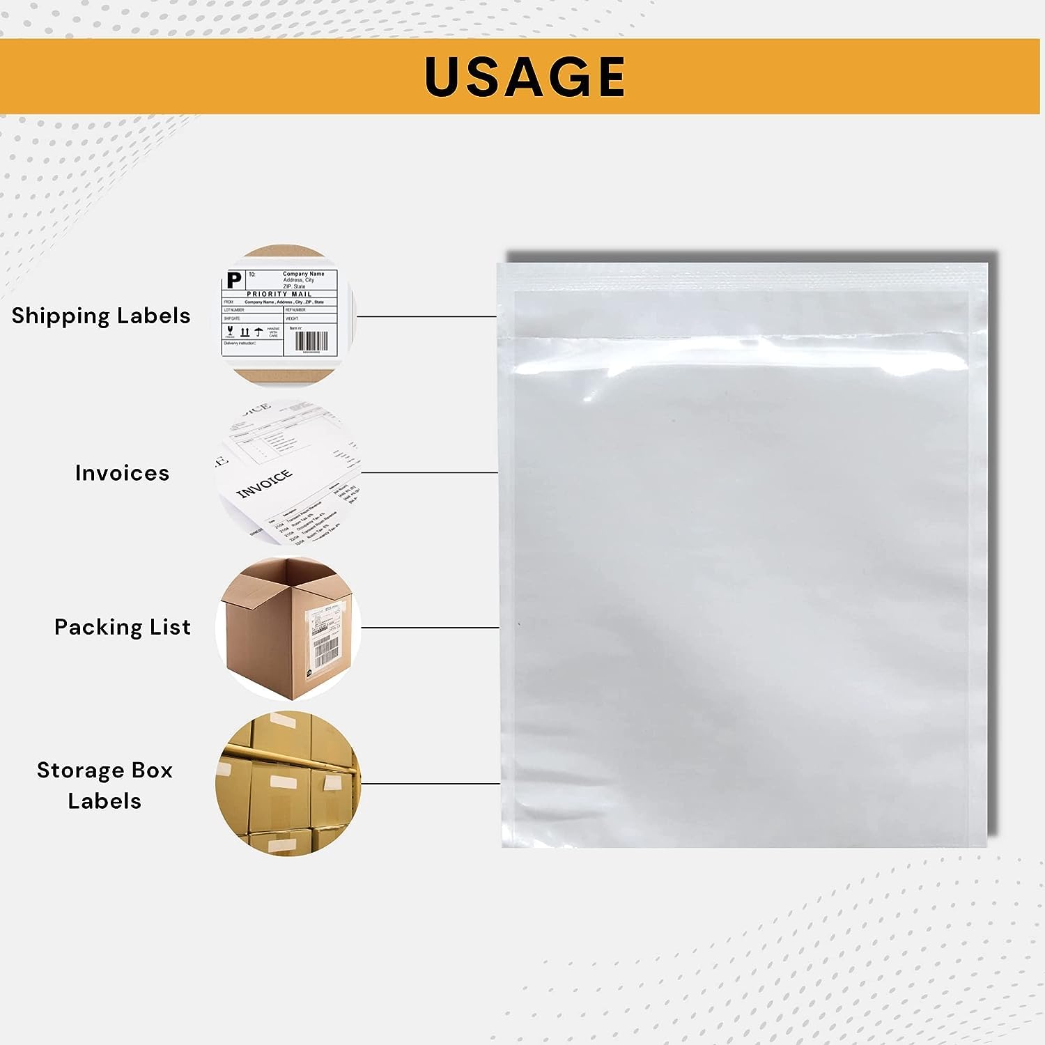 Confezione da 200 buste per etichette di spedizione, 15,2 x 25,4 cm, trasparenti, autoadesive, impermeabili, ideali per documenti di spedizione, etichette postali, fatture e distinte di imballaggio