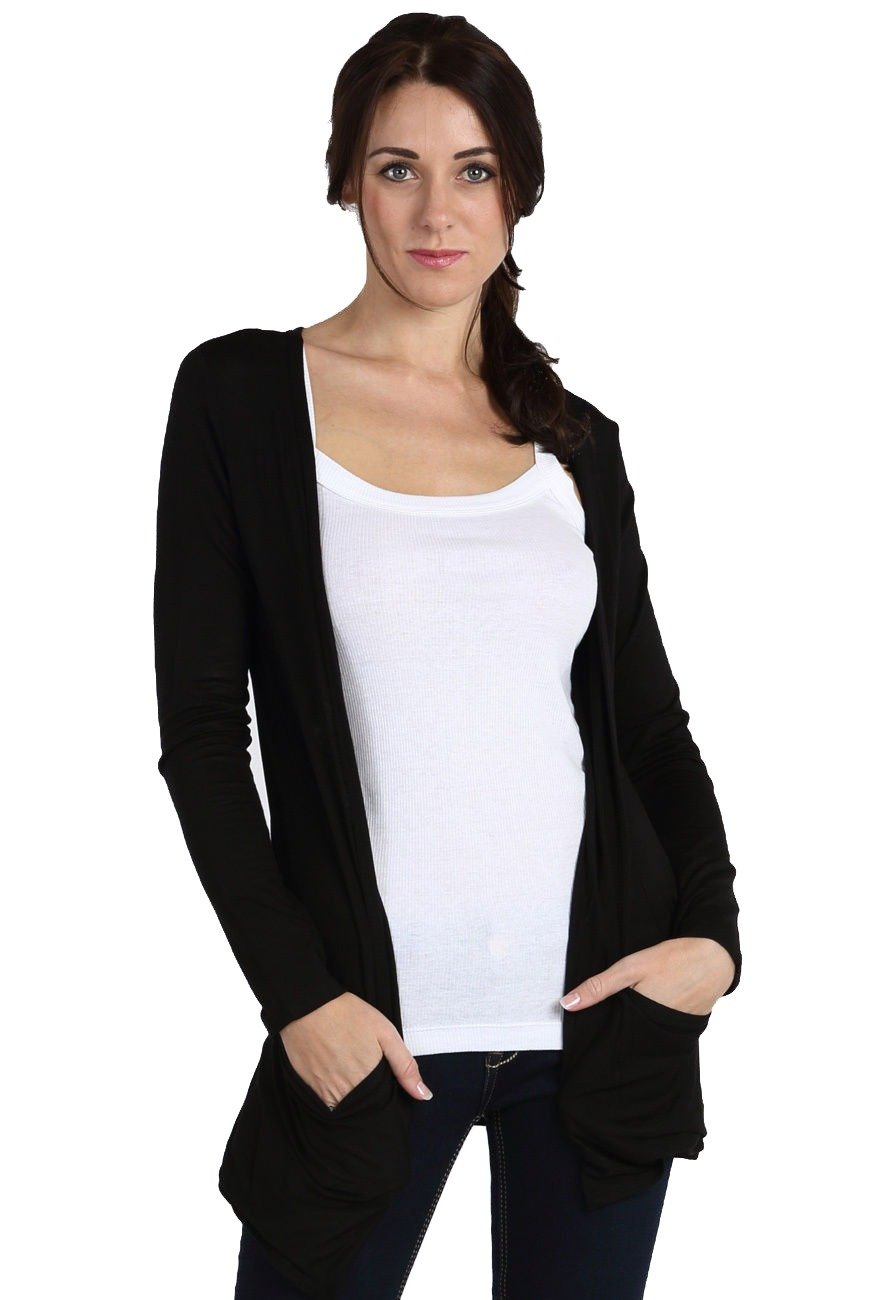 GirlzWalk ® Ladies Women’s New Look Plain Long Sleeve Two Pockets Boyfriend Cardigan (Black, XXXL 24-26)