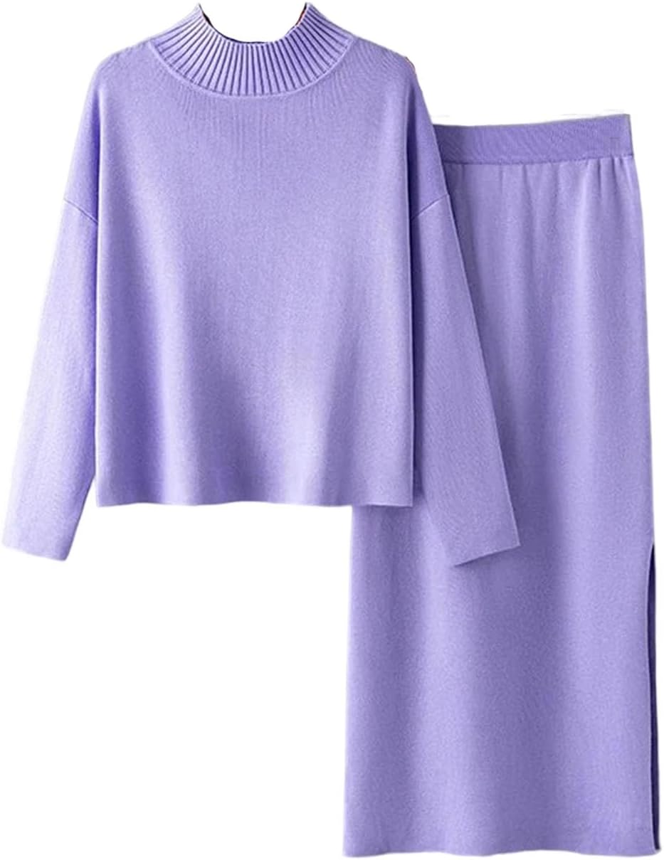 Woman's Sweater Two Pieces Suits Loose Warm Long Skirt Knitted Sets