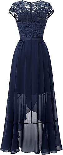 Miniatura 7 de Bbonlinedress Vestido de cuello en V para mujer con encaje floral alto-bajo, para invitadas de boda, graduación, cóctel, fiesta formal y dama de