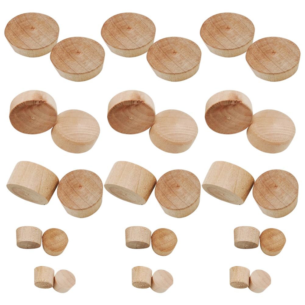 Keadic 140Pcs Wooden Hole Plugs - 4 Sizes Button Plugs For Furniture Screw Holes