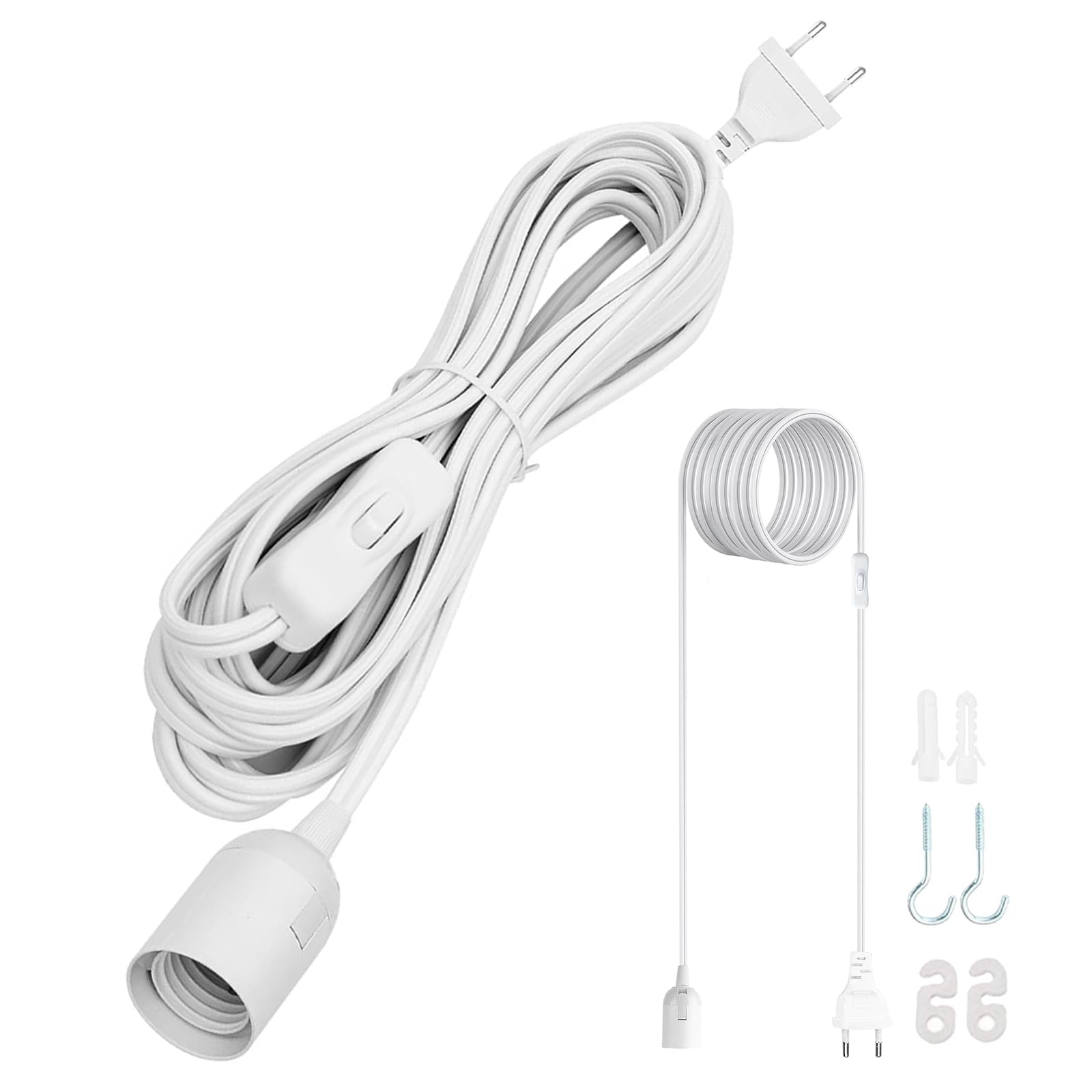 VIEVRE 5M Lampenfassung E27 mit Kabel und Schalter mit 5M Netzkabel und EU Stecker,Lampenfassung mit Kabel,Lampenfassung mit Schalter,Lampenfassung mit Stecker, Weiß