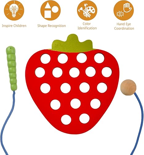 Miniatura 4 de ECam 6 piezas de juguetes con cordones para niños pequeños, juguetes de enhebrado de madera, actividad Montessori educativa y de aprendizaje para