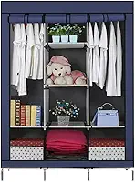 Guarda Roupa Dobrável Armário Organizador de Roupas 3 Portas Multiuso (Azul)