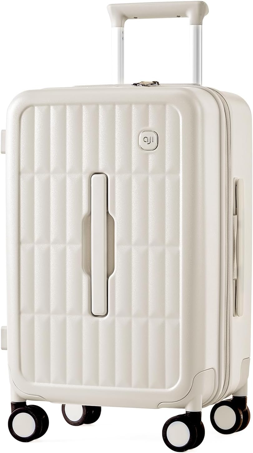 aji 70/30 Split Opening Carry On Luggage Airline Approved, 20 Inch Lightweight Trunk Luggage with 360° Spinner Wheel, Travel Carry On Suitcase with Dry Wet Separation Bag for Women Men,Coconut White