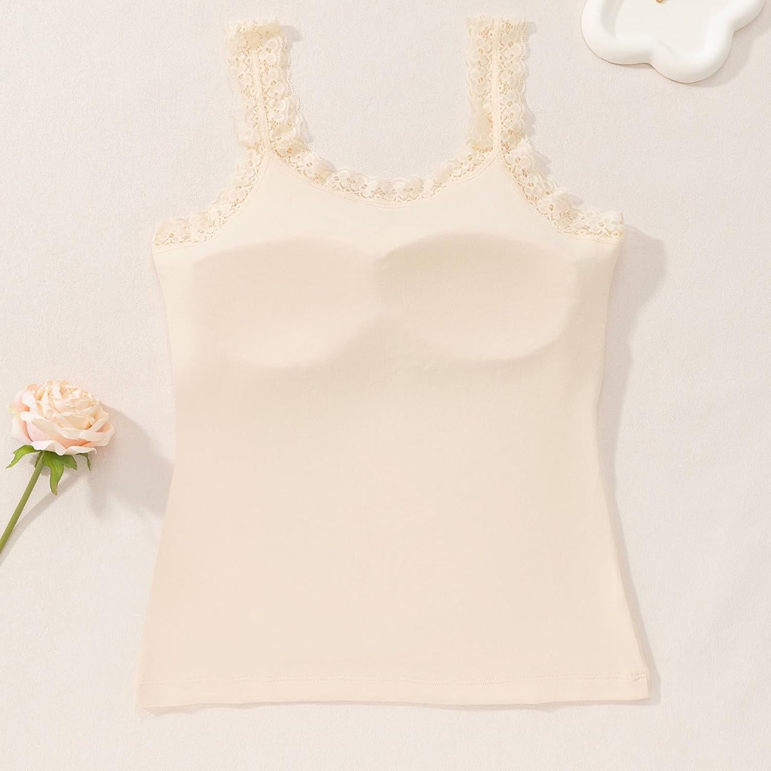 Built in Bra Tank Tops for Women Lace Wide Strap Shirts Scoop Neck Trendy Sleeveless Summer Slim Tunic Tops - Image 6