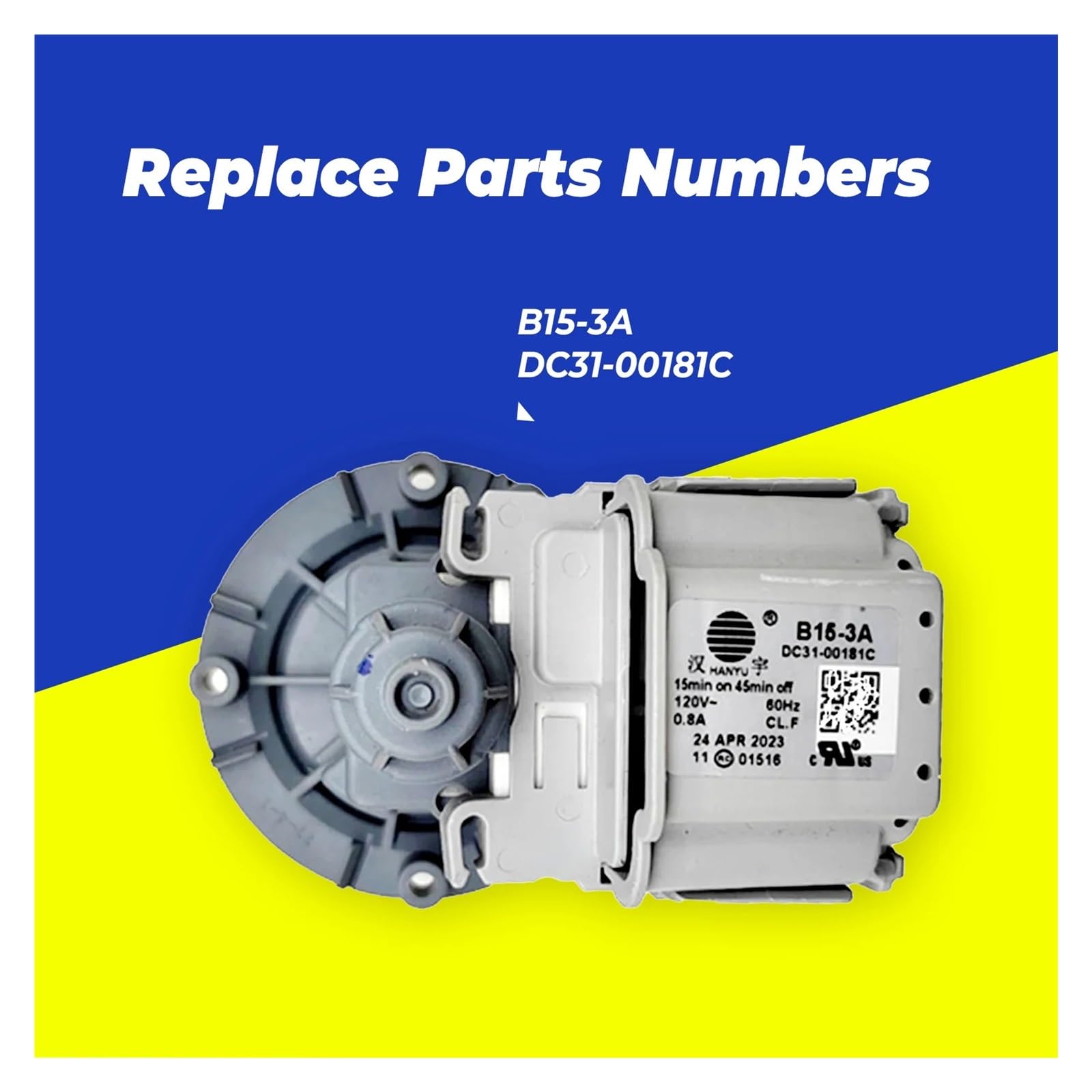 Pompa di Scarico per Lavatrice, Compatibile con Samsung B15-3A DC31-00181C | Tensione 120V, Frequenza 60Hz; Contenuto 1 pezzo