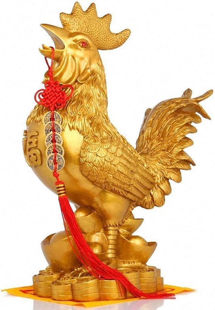 JSMYFengshui Figurines Feng Shui Rooster Statue Decoration + Set Of 5 Lucky Charm Ancient Coins On Red String Charm Of Prosperity Home Decoration Gift Feng Shui Decor Prosperity Sculpture Home D