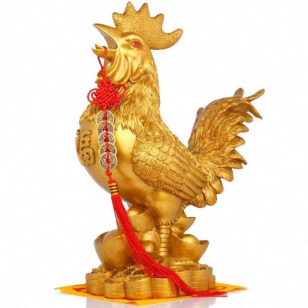 JSMYFengshui Figurines Feng Shui Rooster Statue Decoration + Set Of 5 Lucky Charm Ancient Coins On Red String Charm Of Prosperity Home Decoration Gift Feng Shui Decor Prosperity Sculpture Home D