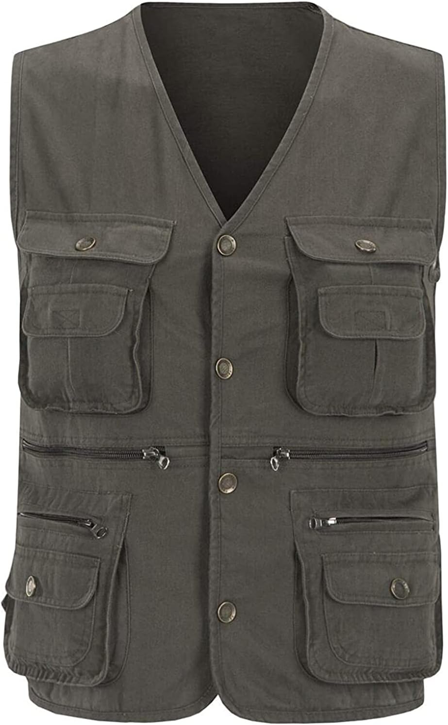 Yingqible Men's Multi Pocket Vest Waistcoat Jacket Cotton Fishing Camping Outerwear Sleeveless Top Traveling Photography Hiking Gilet