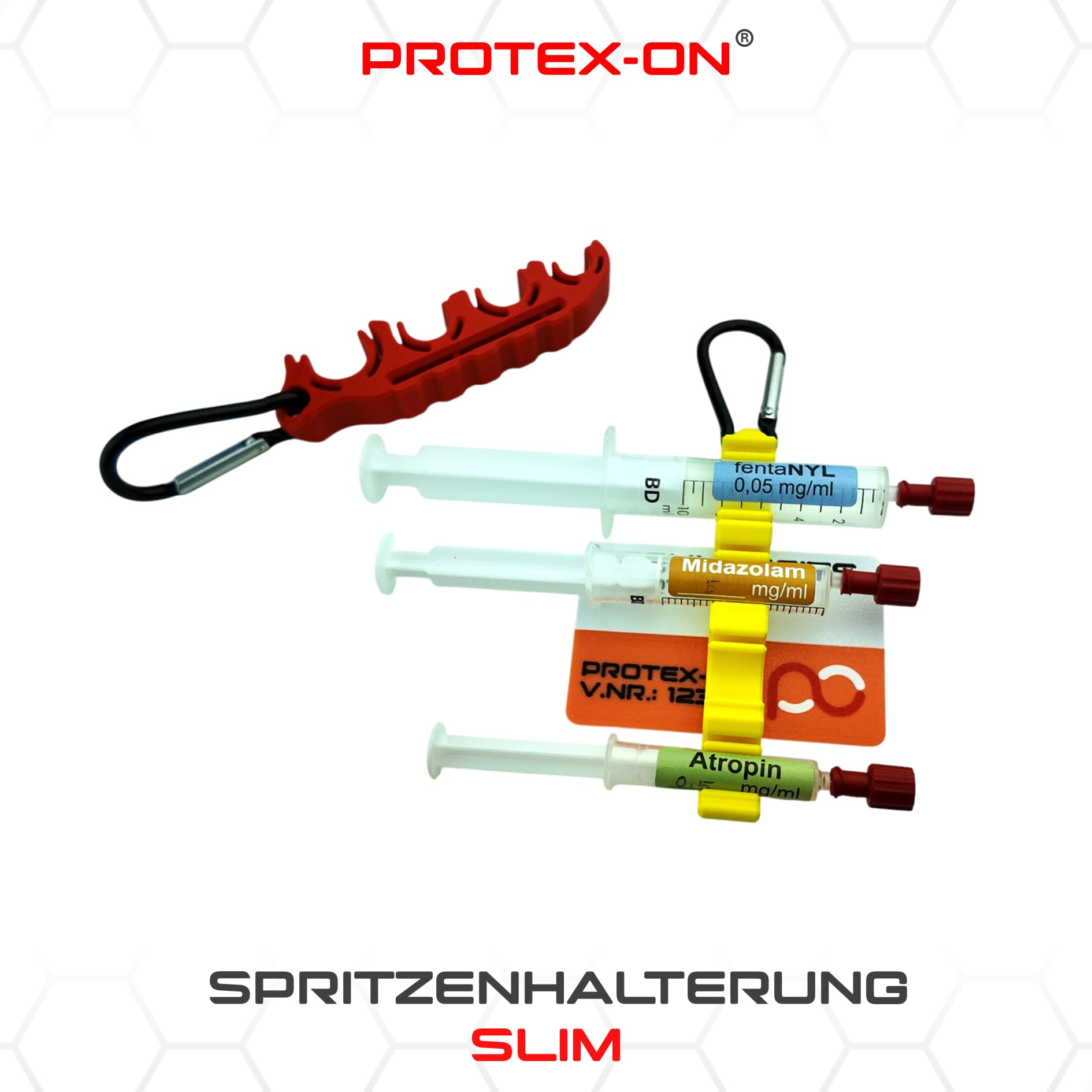 PROTEX-ON Spritzenhalter Slim – kompakte Spritzenhalterung für Rettungsdienst & Notfall (Rot)