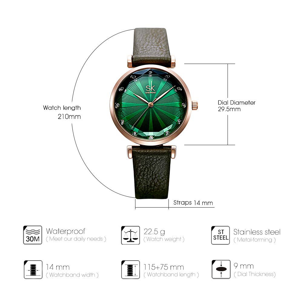 SHENGKE Orologi analogici al quarzo da donna con cinturino in pelle K0099L (verde)