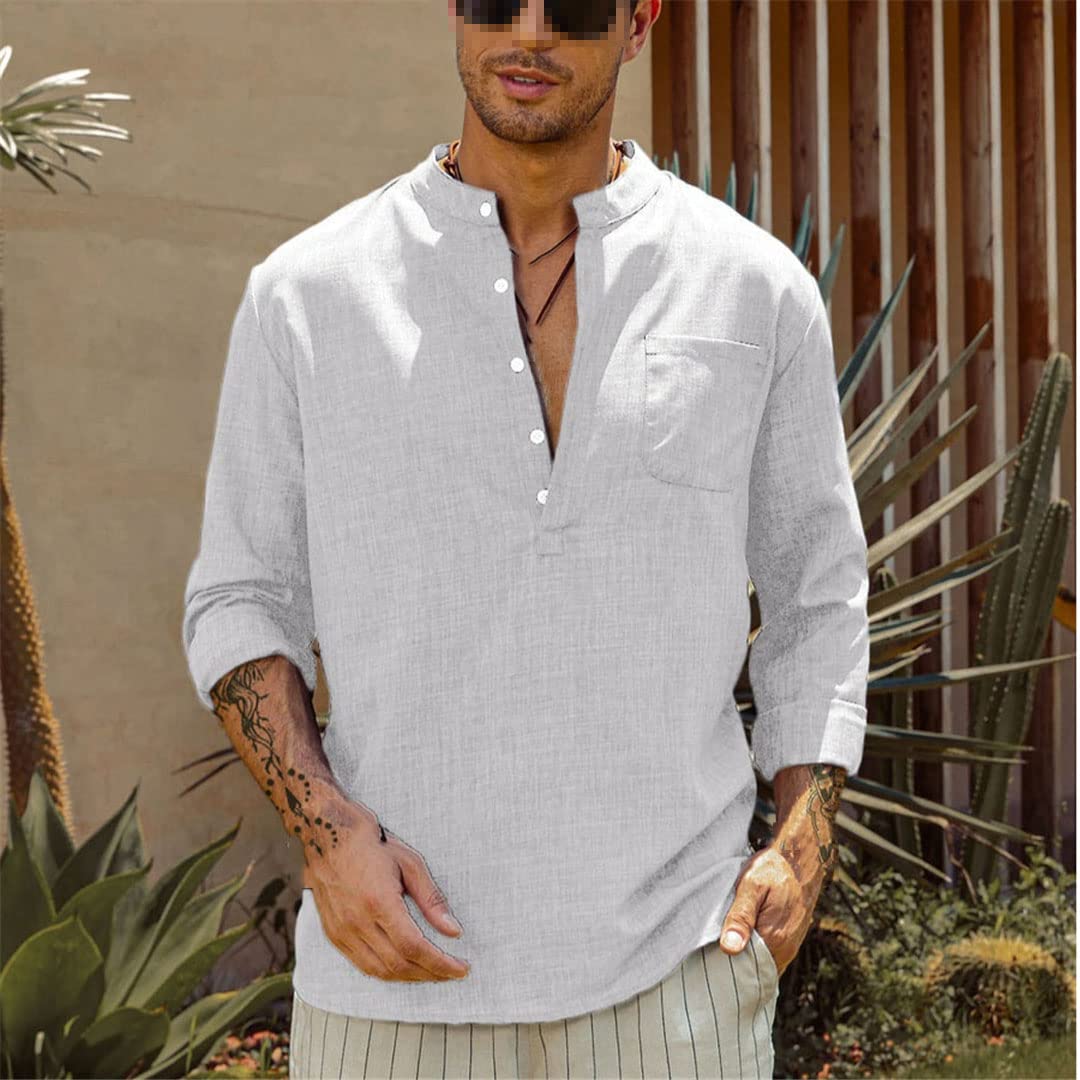 Blusa casual para hombre, holgada, de manga larga, Henley