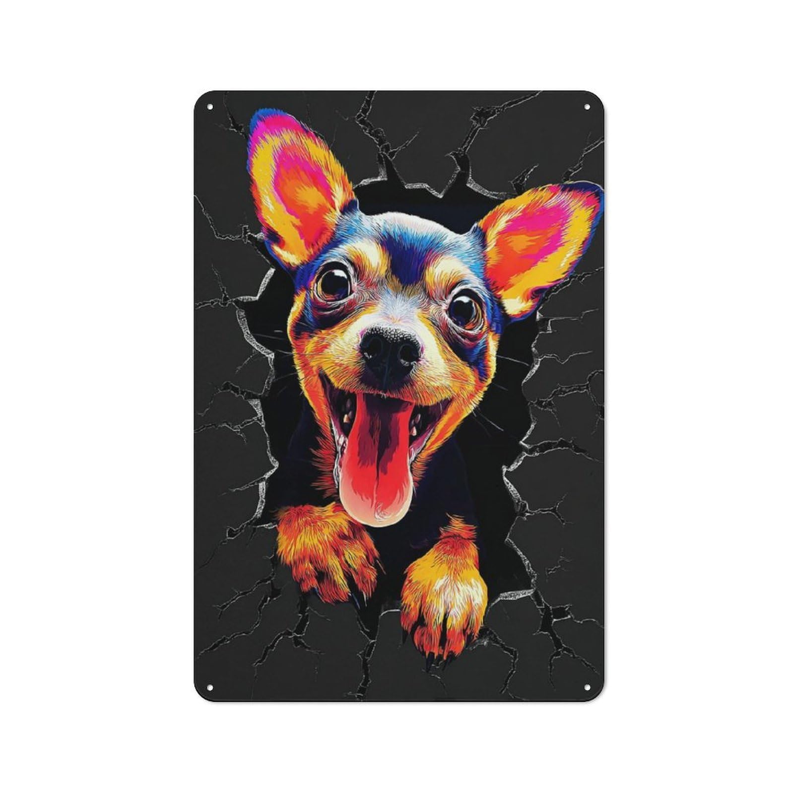Junmoney Vibrant Dog Breaking Through Wall Art Vintage Tin Sign 30X20cm For Guest Room Or Hallway, Suited To Home Decor Collectors