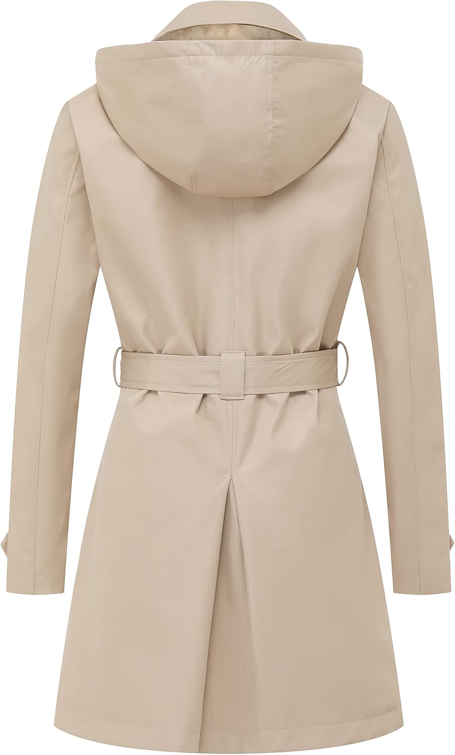 CREATMO US Women's Trench Coat Double-Breasted Classic Lapel Overcoat Belted Slim Outerwear Coat with Detachable Hood - Image 2
