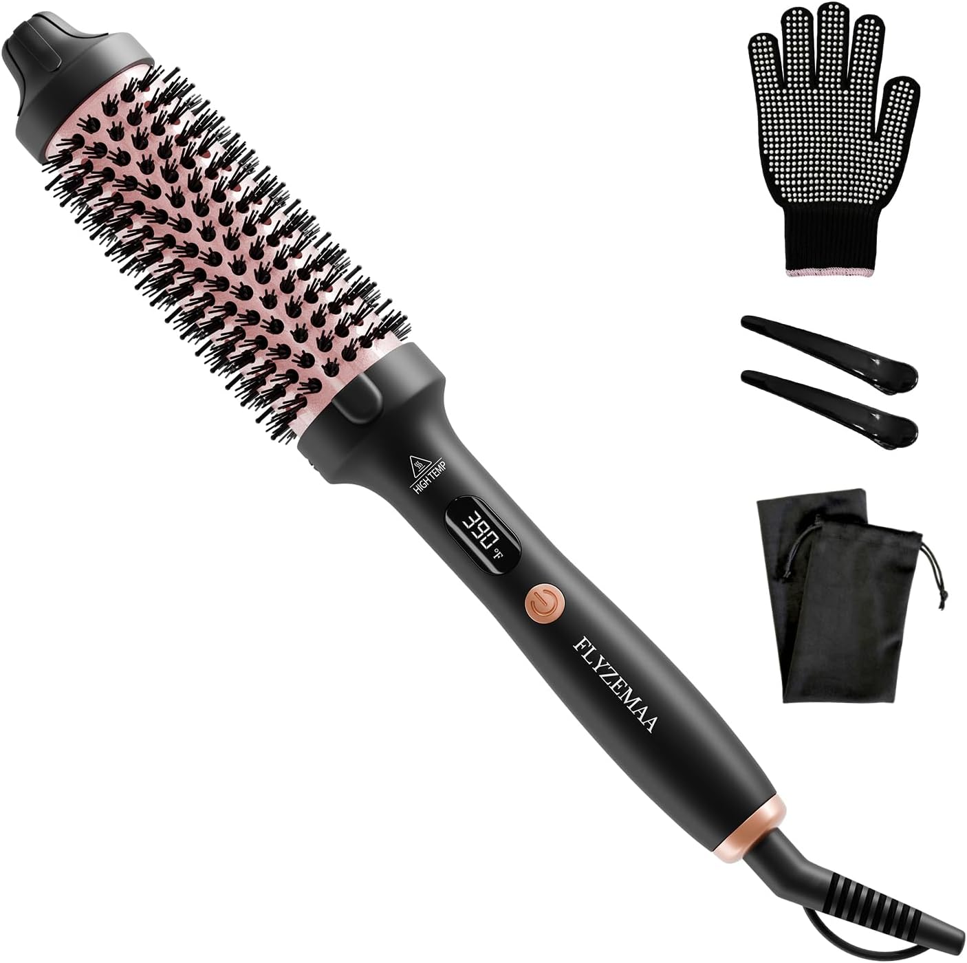 Thermal Brush, 1 1/2 inch Heated Round Brush with 3 Temperature Settings, Easy to Create Blowout Look, Pouch and Dual Voltage for Travel