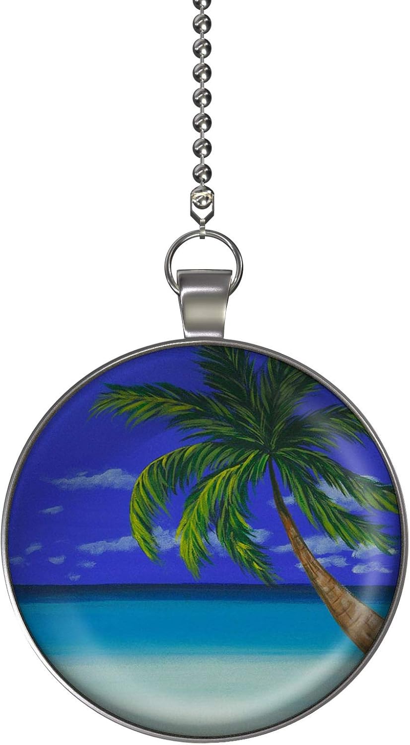 Palm Tree on The Beach Ceiling Fan/Light Pull Pendant with Chain
