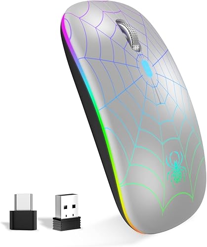 Ratón inalámbrico, ratón LED portátil óptico inalámbrico con USB y receptor tipo C, 3 DPI ajustables para computadora portátil MacBook, laptop,